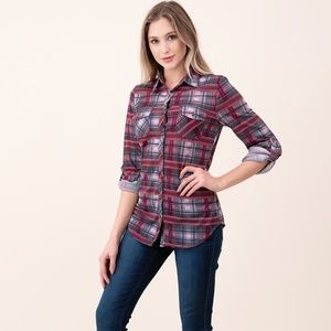 Pocket Plaid Button Down Shirt Long Sleeve